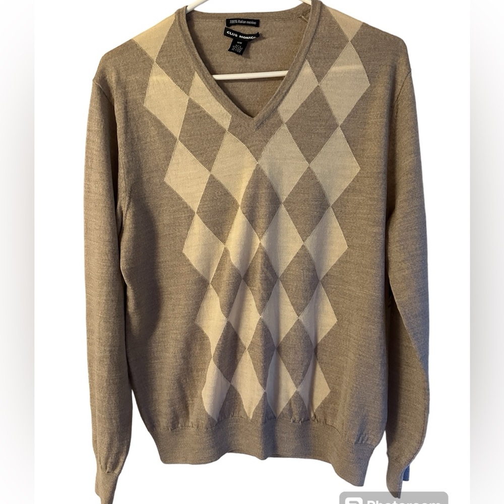 Club Monaco Merino Wool Argyle Sweater Sz M Oversized Grandpa Dark Academia